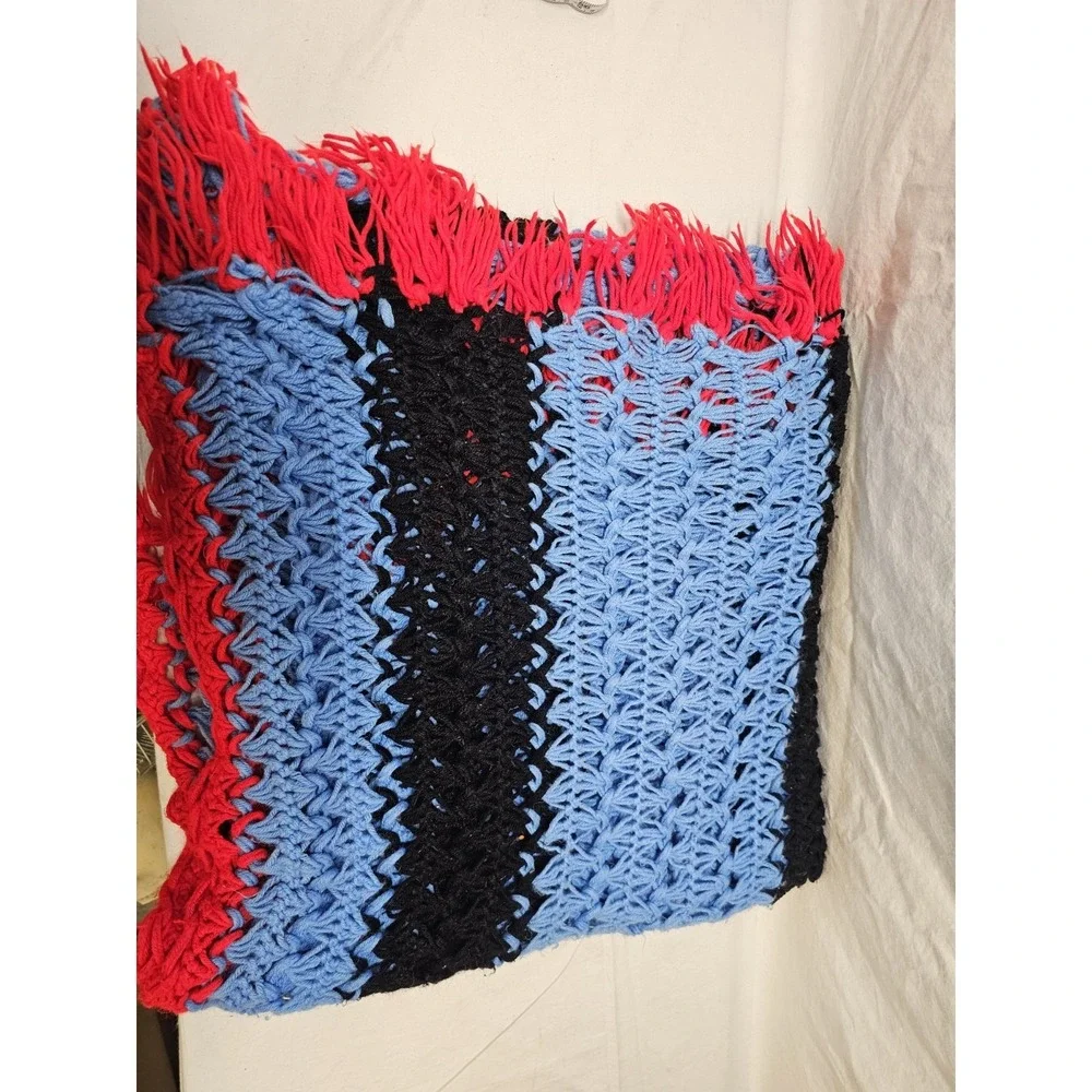 VTG Large Colorful Crocheted Afghan Blanket Throw 100x45 Grannycore Handwoven